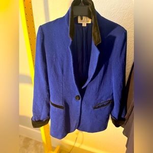 123 UN DEUC TROIS BLUE WOOL/BLACK VELVET BLAZER JACKET SIZE